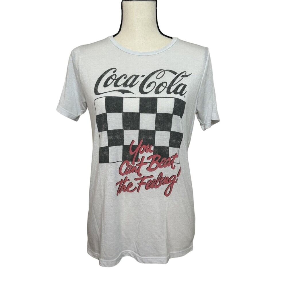 Coca Cola Women's M Graphic T-Shirt White‎ Short Sleeve Checkered